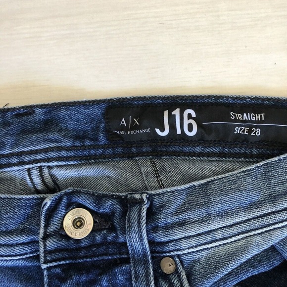 Armani Exchange A|X Straight Fit J16 Jeans 28 X 31 Distressed Blue Dark Wash EUC - Picture 3 of 11